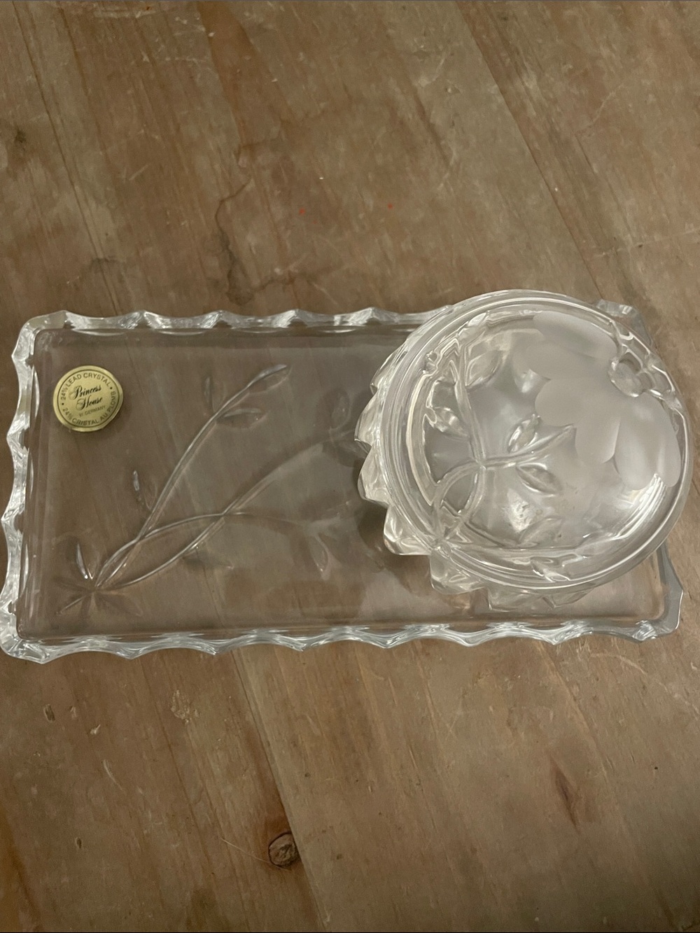 Princess House Clear Glass Floral Vanity Tray and Dish